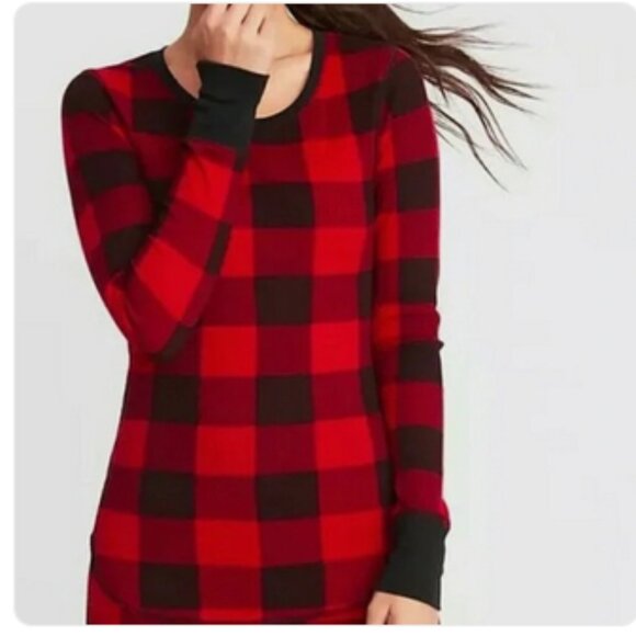 EUC ~ Old Navy Women’s Cozy Buffalo Plaid Thermal Waffle Top (Size:  Large) - Picture 3 of 7